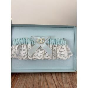 Vintage 1950s–1960s Treasure Masters Bridal Garter • Blue Satin & Lace NIB